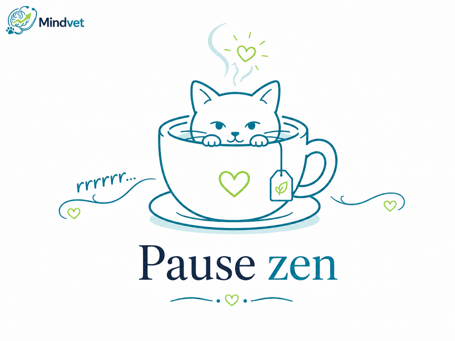 Illustration zen d'un chat dans une tasse de thé.
